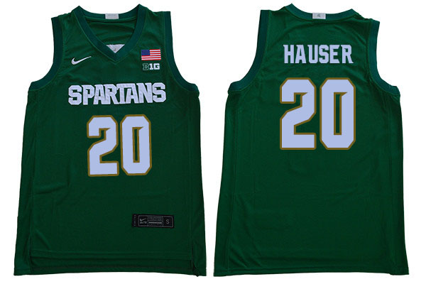 2019-20 Men #20 Joey Hauser Michigan State Spartans College Basketball Jerseys Sale-Green